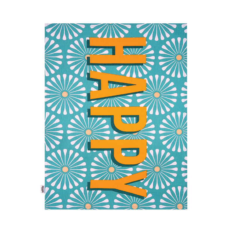 Dexam - Happy Place Recycled Cotton Green Tea Towel - HAPPY