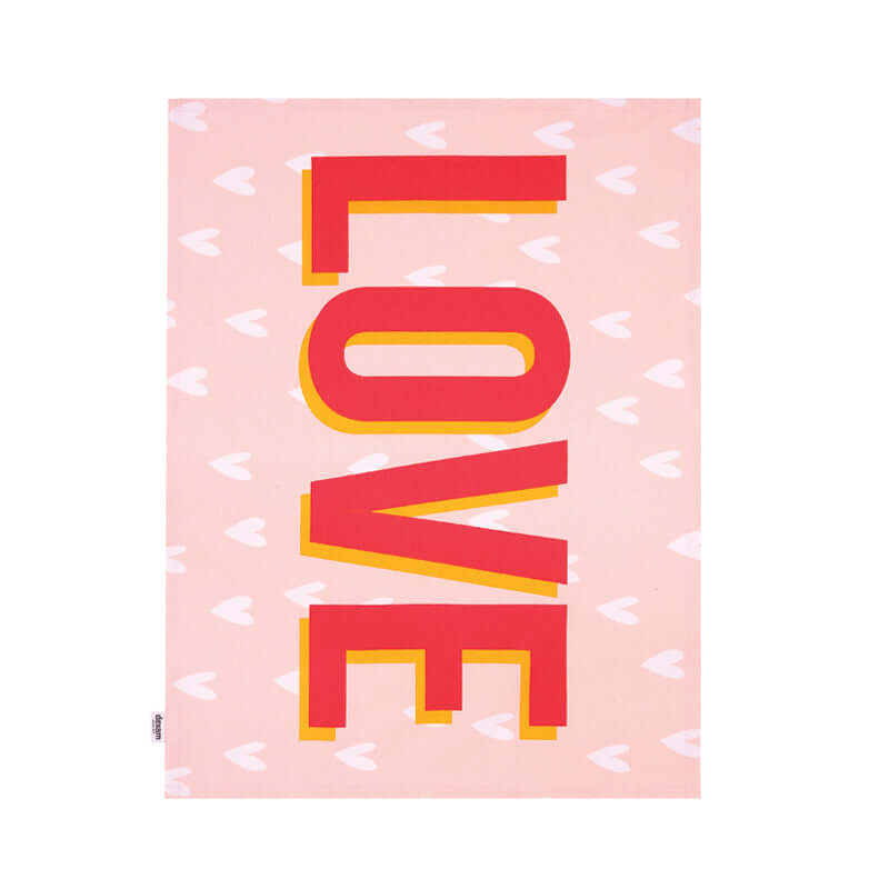 Dexam - Happy Place Recycled Cotton Pink Tea Towel - LOVE