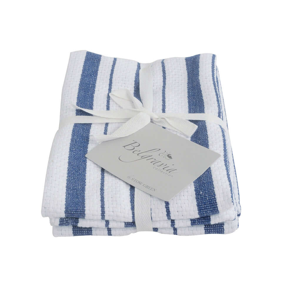 Stow Green - Belgravia Basket Weave Blue Tea Towels - Set of 2 in blue and white stripe design, 100% cotton.