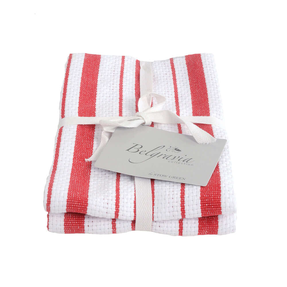 Stow Green - Belgravia Basket Weave Red Tea Towels - Set of 2 neatly folded with a tag.