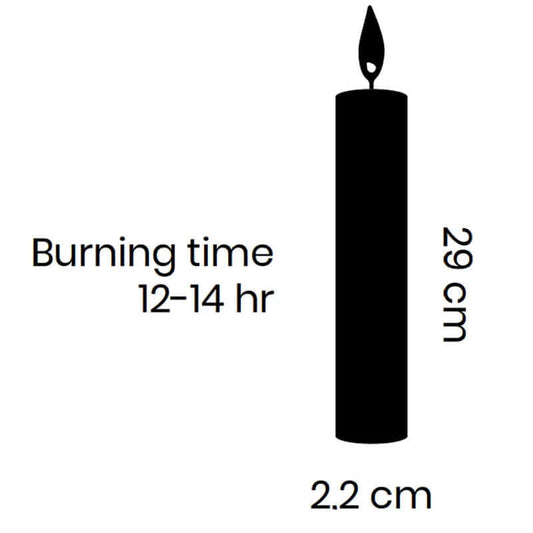Danish Rustic Candle - Light Olive - 29cm with details on burning time and dimensions.