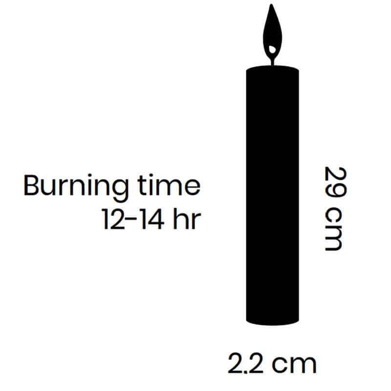 Danish Rustic Candle - Light Olive - 29cm with details on burning time and dimensions.