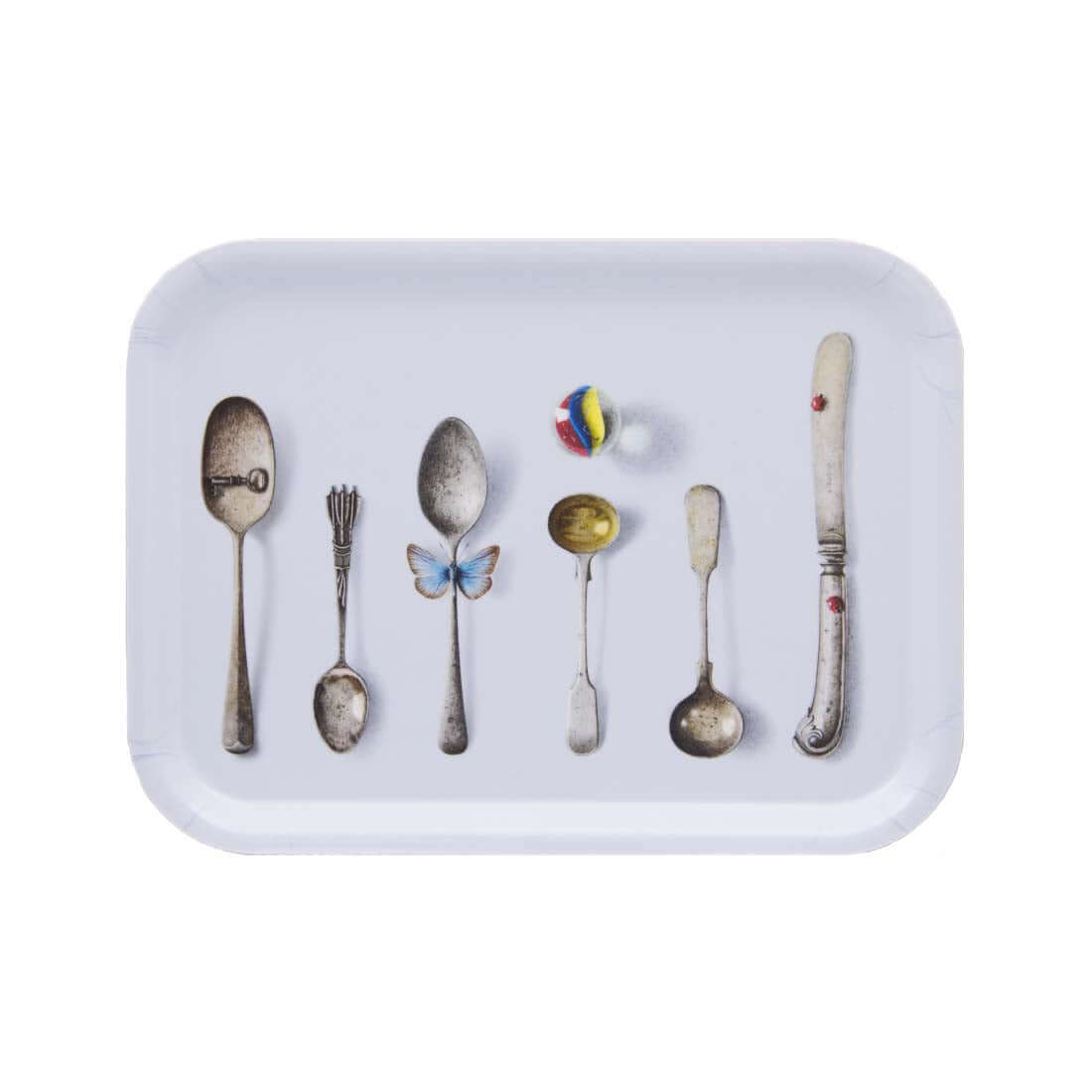 Michael Angove Birch Rectangle Serving Tray - Pale Blue Cutlery (27 x 20cm)