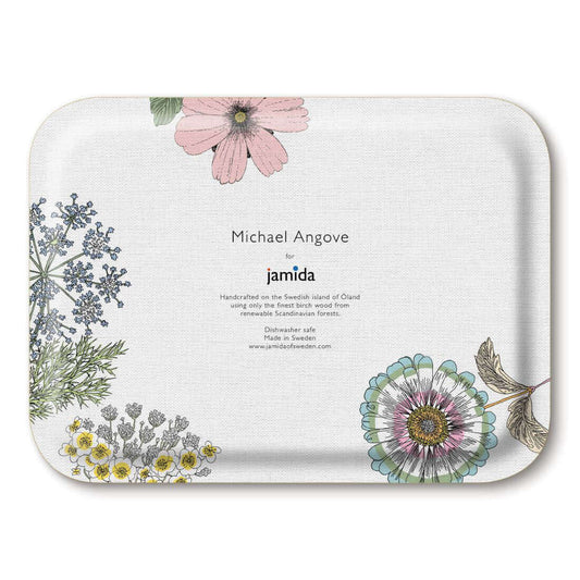 Michael Angove Rectangular Small White Tray - Sunflowers (27 x 20cm) featuring floral designs and handcrafted details.