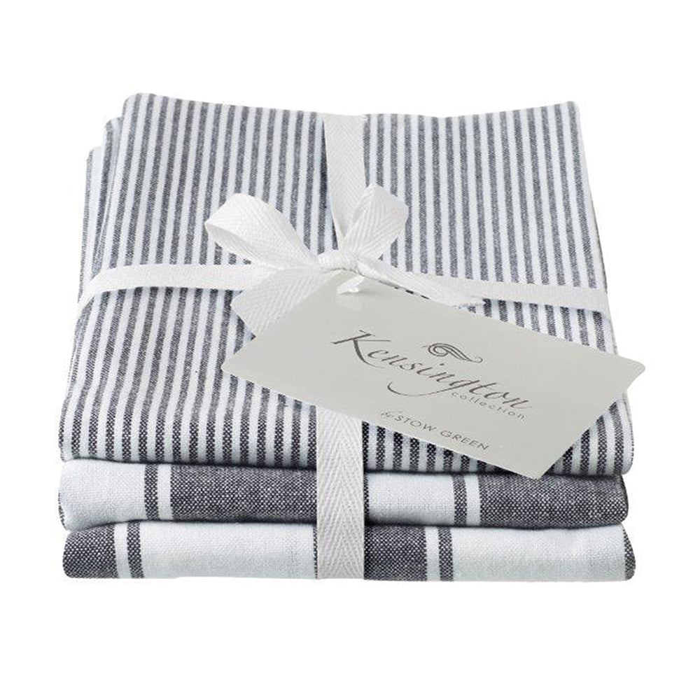 Tea Towels - Stow Green - Kensington Stripe Black - Set of 3