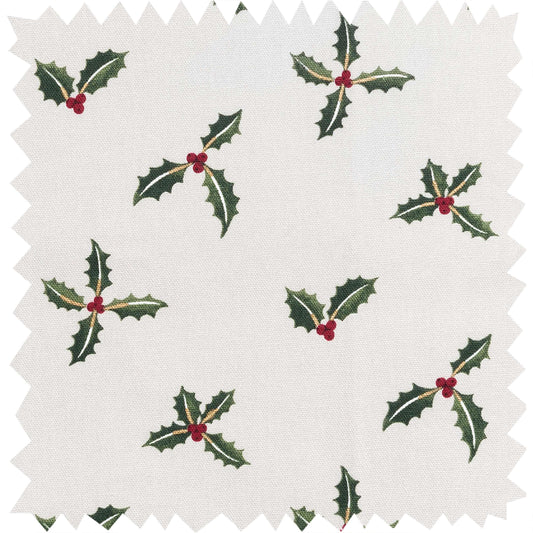 Sophie Allport "Christmas Holly & Berry" Roller Hand Towel fabric swatch with holly and berry design.
