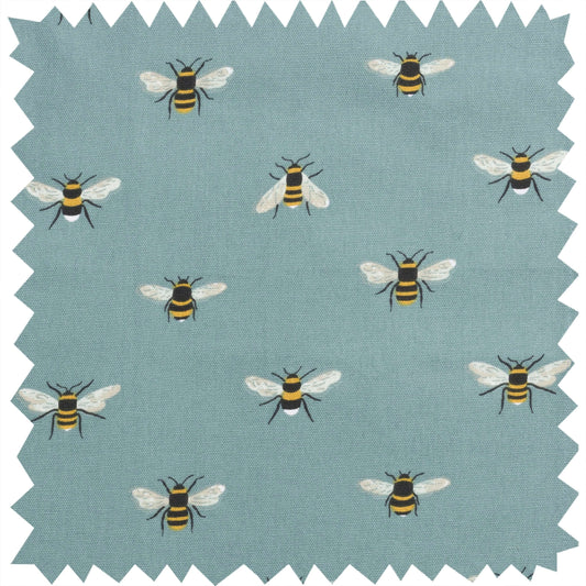 Sophie Allport Teal "Bees" Double Oven Gloves fabric featuring bees pattern on teal background.