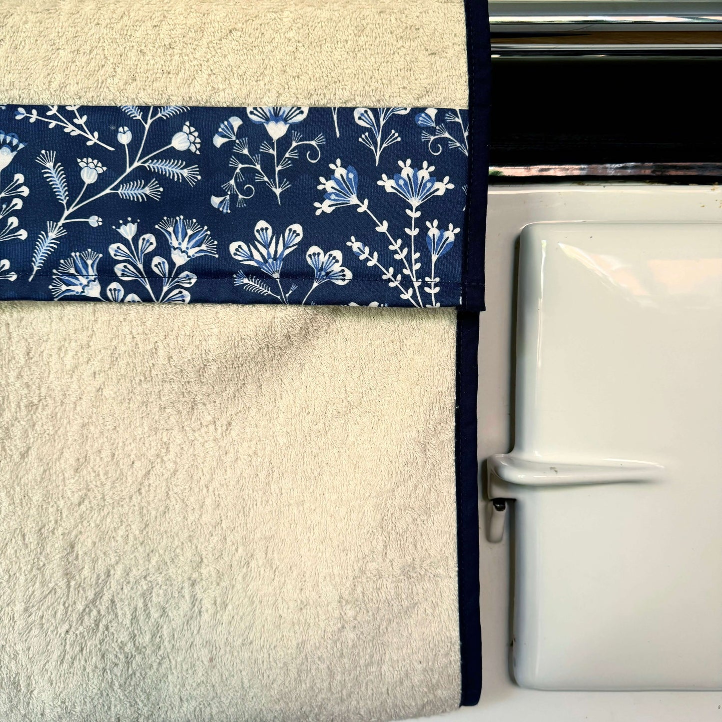 Asta Barrington Navy Folk Flower Roller Hand Towel