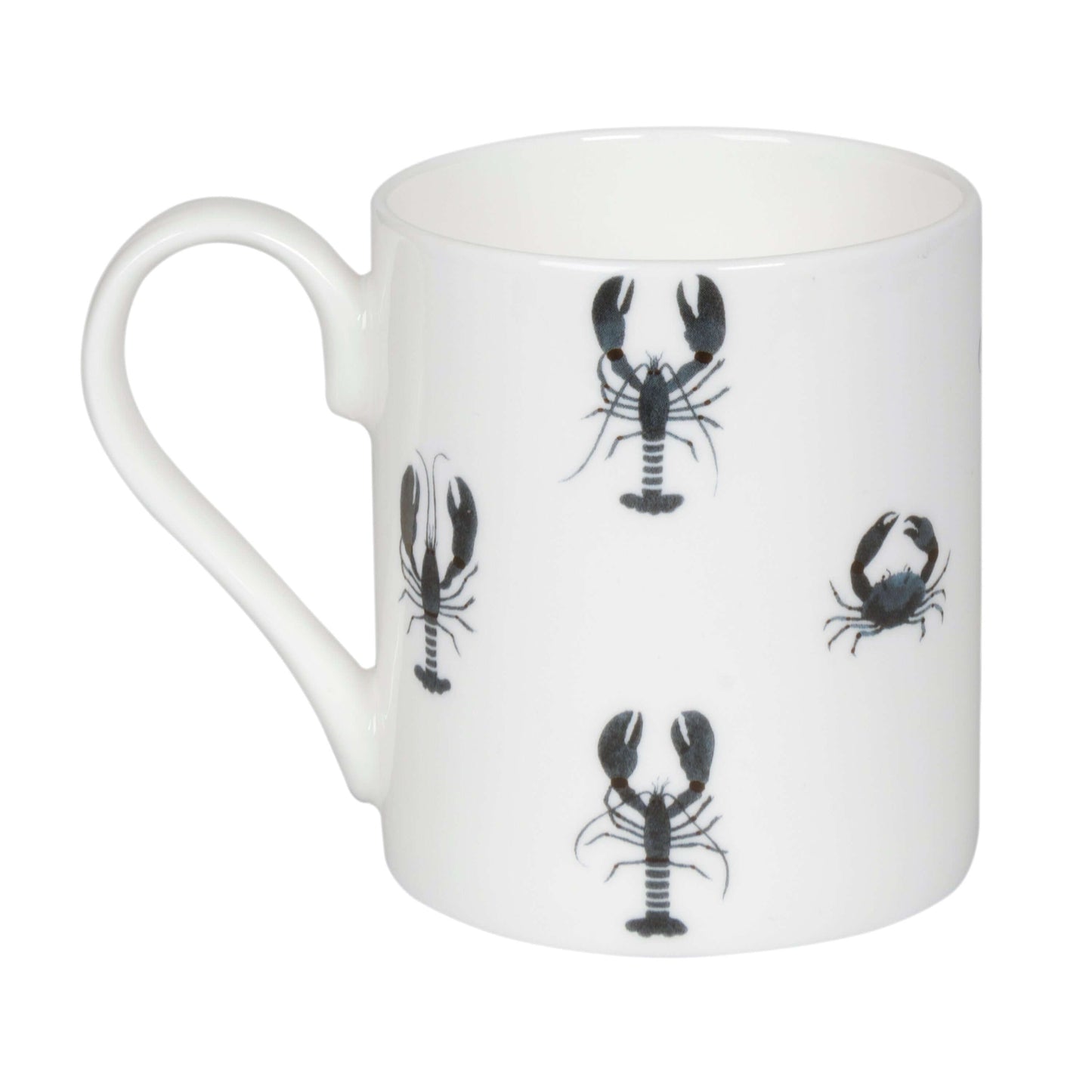 Sophie Allport "Lobster" Mug (275 ml) featuring black lobsters and crabs on fine bone china, 275ml capacity.