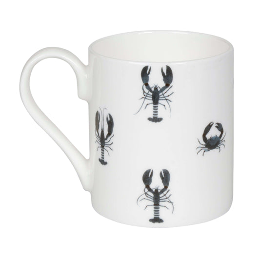 Sophie Allport "Lobster" Mug (275 ml) featuring black lobsters and crabs on fine bone china, 275ml capacity.