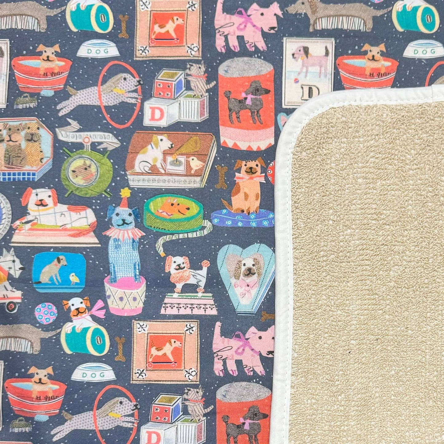 Sarah Battle "D is For Dog" Everhot Hob Covers (Large 58.5 cm) featuring colorful dog prints and activities.