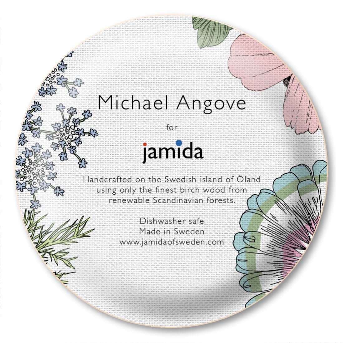 Michael Angove "Sunflower" Set of 4 White Round Coasters featuring hand drawn floral designs on a circular coaster.