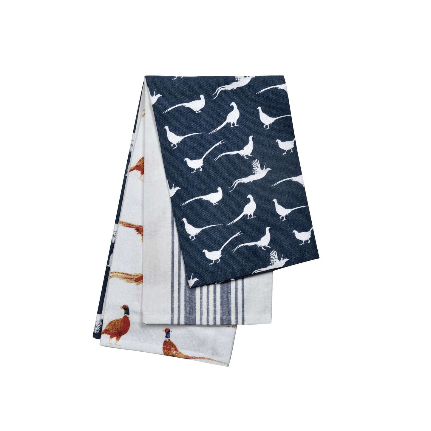 Stow Green - The Pantry Kitchen - Pheasant Sky Tea Towels - Set of 3 featuring three stylish designs in sky blue and white.