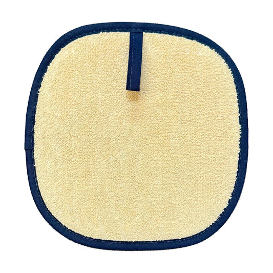 Michael Angove Navy Sunflower Pot Holder with soft cream surface and navy trim for lifting hot pots and pans.