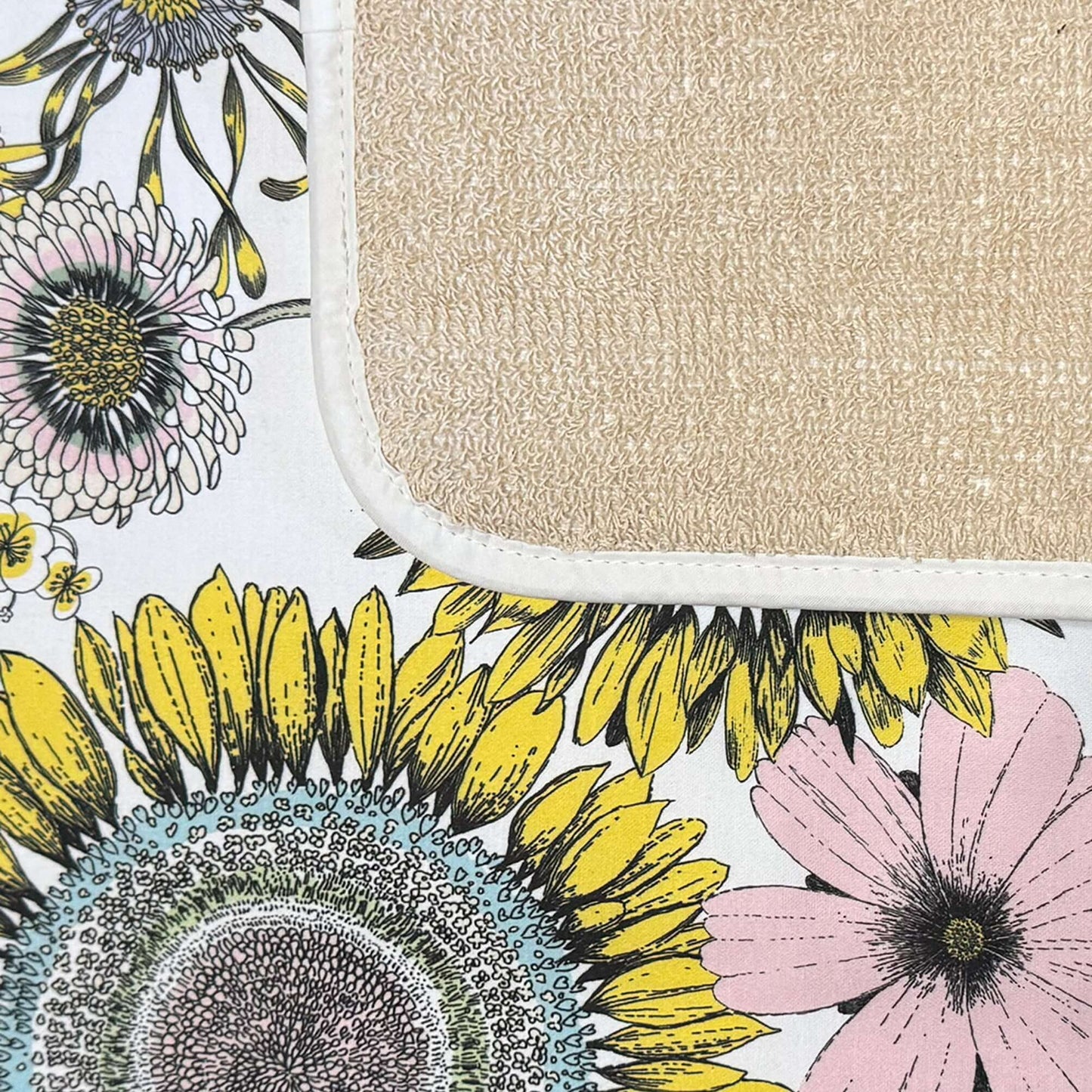 Michael Angove White "Sunflower" Everhot Hob Covers (Large 58.5 cm) featuring vibrant sunflower and flower designs.