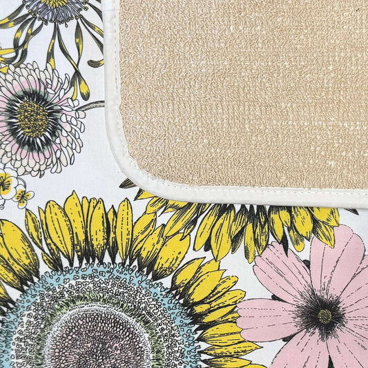 Michael Angove White "Sunflower" Everhot Hob Covers (Large 58.5 cm) featuring vibrant sunflower and flower designs.