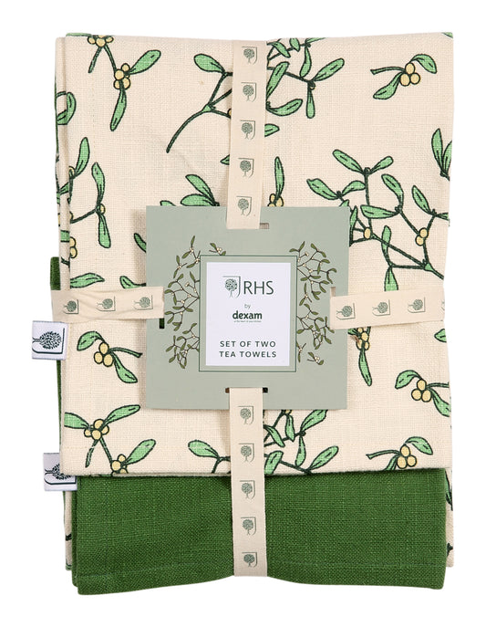 Tea Towel - RHS by Dexam - Dexam - RHS Mistletoe & Green Set of 2 Tea Towels