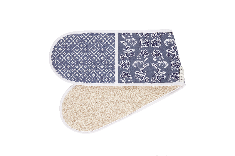 Double Oven Glove - Crisp and Dene - Crisp & Dene Floral Double Oven Glove with Blue Tile Hands