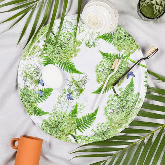 Serving Trays - Michael Angove - Michael Angove White Dill Print Round Birch Tray - 39cm