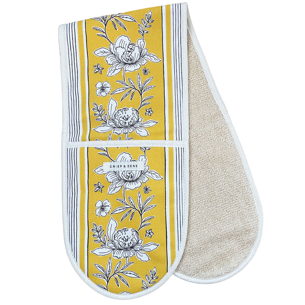 Double Oven Glove - Crisp and Dene - Crisp & Dene Yellow Vintage Floral Double Oven Glove