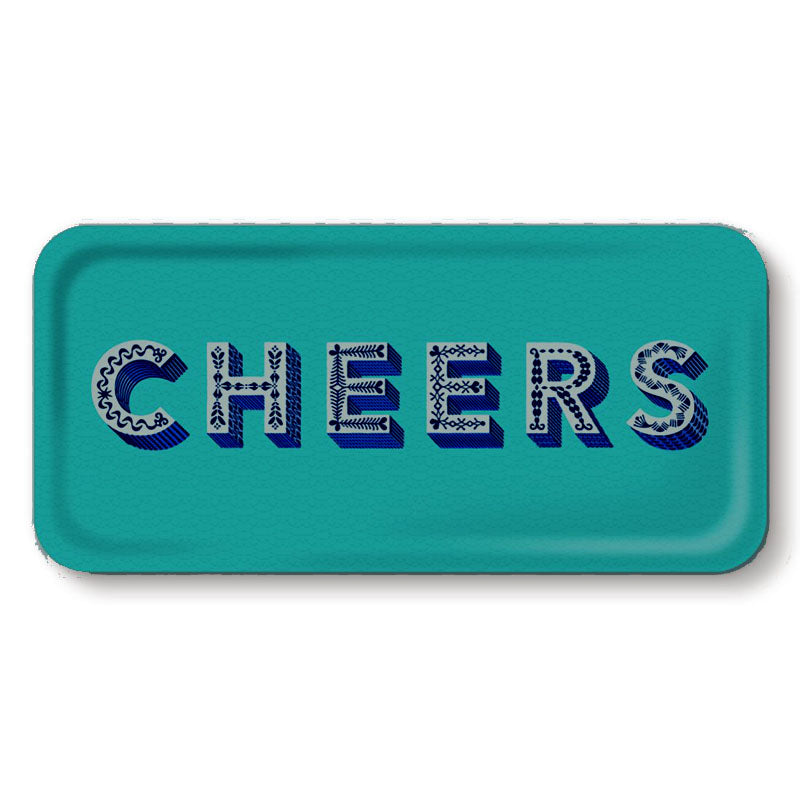 Serving Trays - Asta Barrington - Asta Barrington Aqua "CHEERS Rectangular Tray 32x15cm