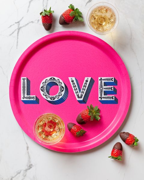Serving Trays - Asta Barrington - Asta Barrington Bright Pink Love Round Tray (31cm)
