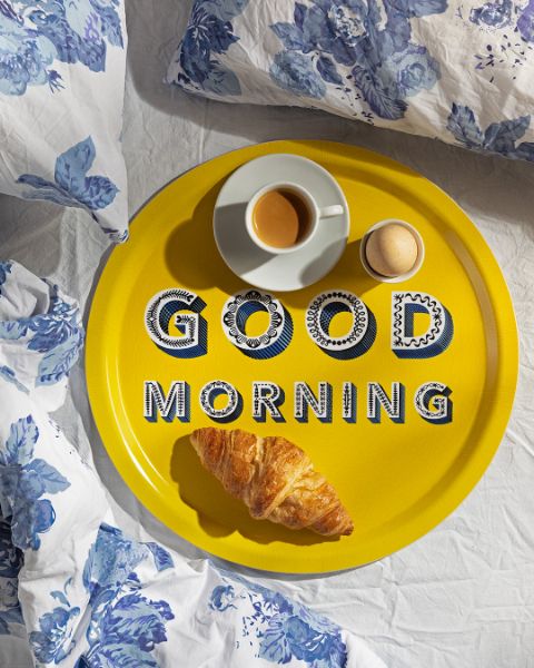 Serving Trays - Asta Barrington - Asta Barrington Yellow "GOOD MORNING" Round Tray