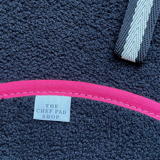 Chef Pad - Aga - The Chef Pad Shop - Insulate Range: All Black Towelling Chefs Pad with Pink Binding For Use With Aga Cookers