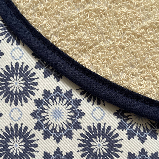 Chef Pad - Aga - Crisp and Dene - Crisp & Dene Blue Floral Mosaic Chefs Pad For Use With Aga Range Cookers