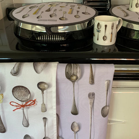 Tea Towel - Michael Angove - Michael Angove White Cutlery Tea Towel