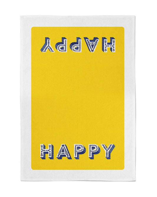 Asta Barrington "Happy" Yellow Tea Towel