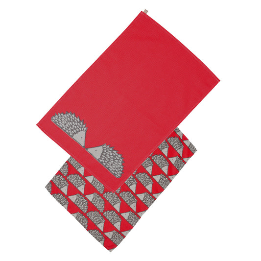 Scion Living "Spike" the hedgehog set of 2 Tea Towels - Red & Grey