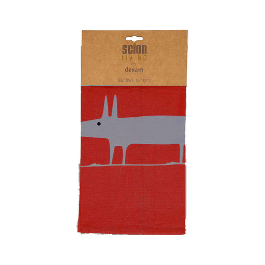 Scion Living Mr Fox Set of 2 Tea Towels - Red & Grey