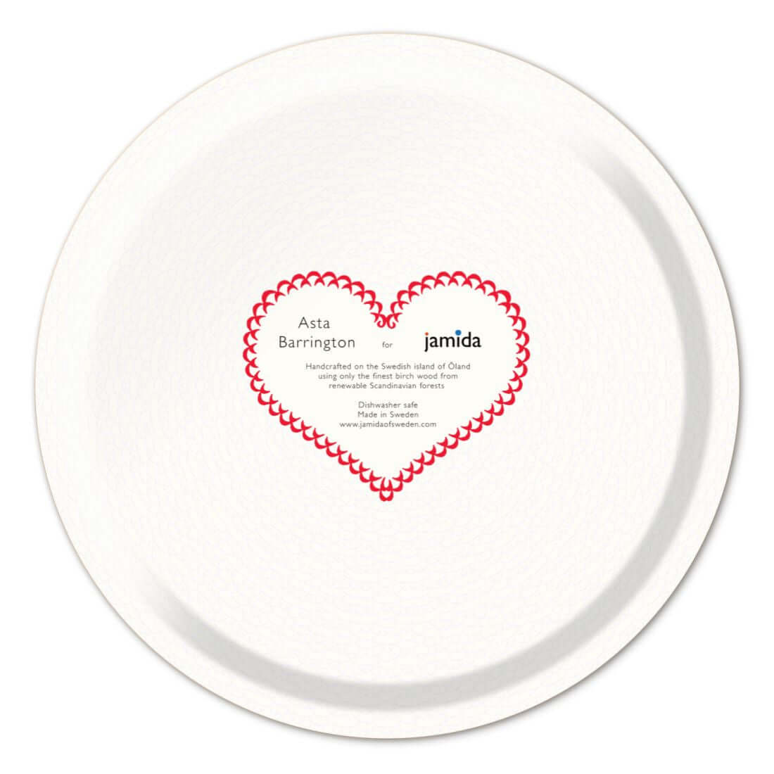 Serving Tray - Asta Barrington "MRS & MRS" Red Round Tray (31cm) featuring red heart branding design on the back.