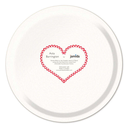 Serving Tray - Asta Barrington "MRS & MRS" Red Round Tray (31cm) featuring red heart branding design on the back.