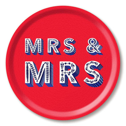 Serving Tray - Asta Barrington "MRS & MRS" Red Round Tray (31cm) featuring bold text on a bright red background.