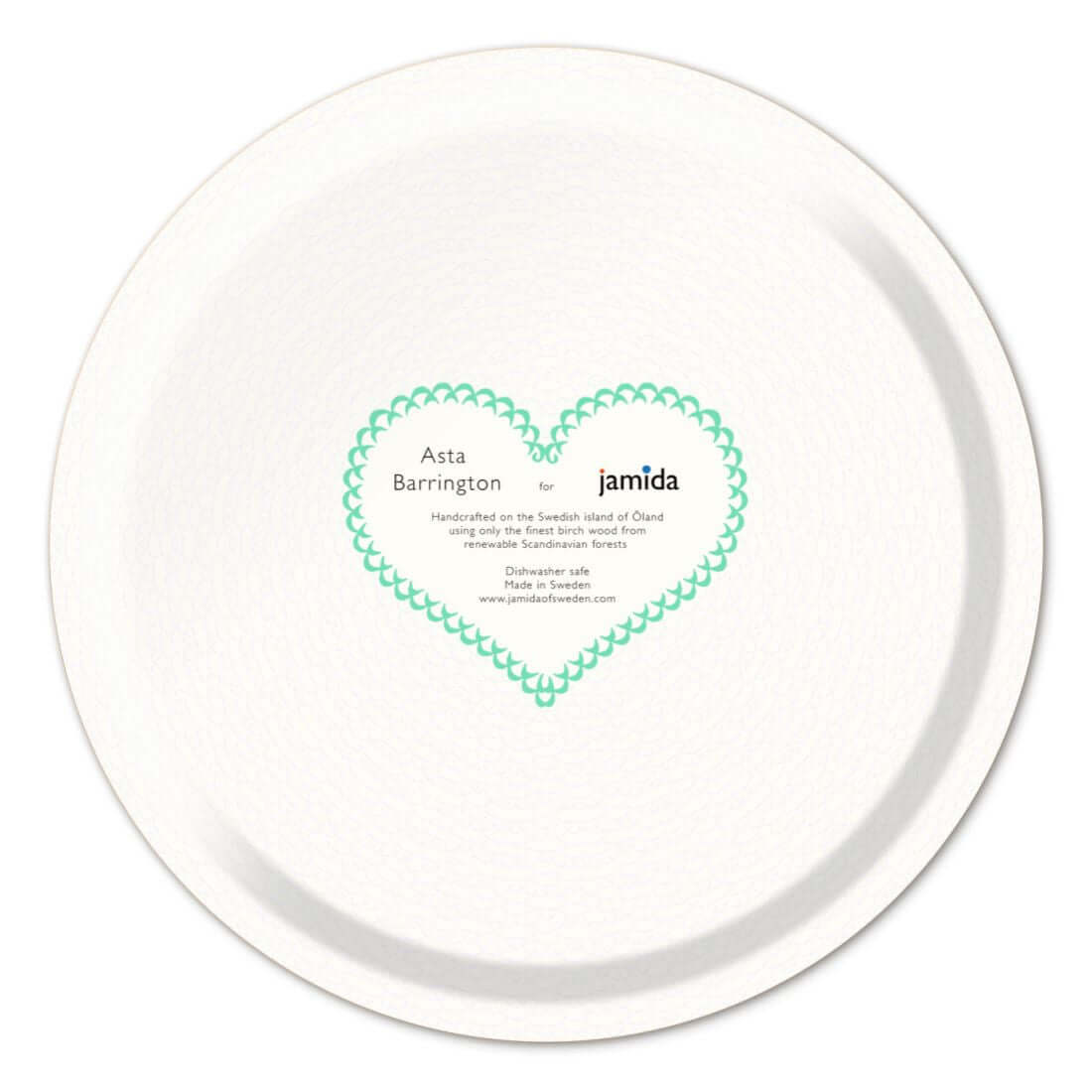 Serving Tray - Asta Barrington "MR & MRS" Green Round Tray (31cm) back design with blue heart branding.