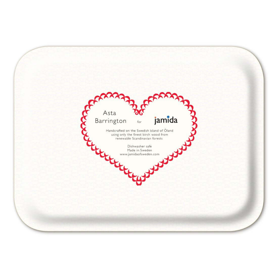 Serving Tray - Asta Barrington Bright Red "VIP" Rectangular 27x20cm back design with heart branding.