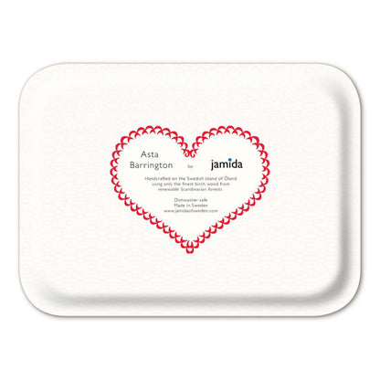 Serving Tray - Asta Barrington Bright Red "VIP" Rectangular 27x20cm back design with heart branding.