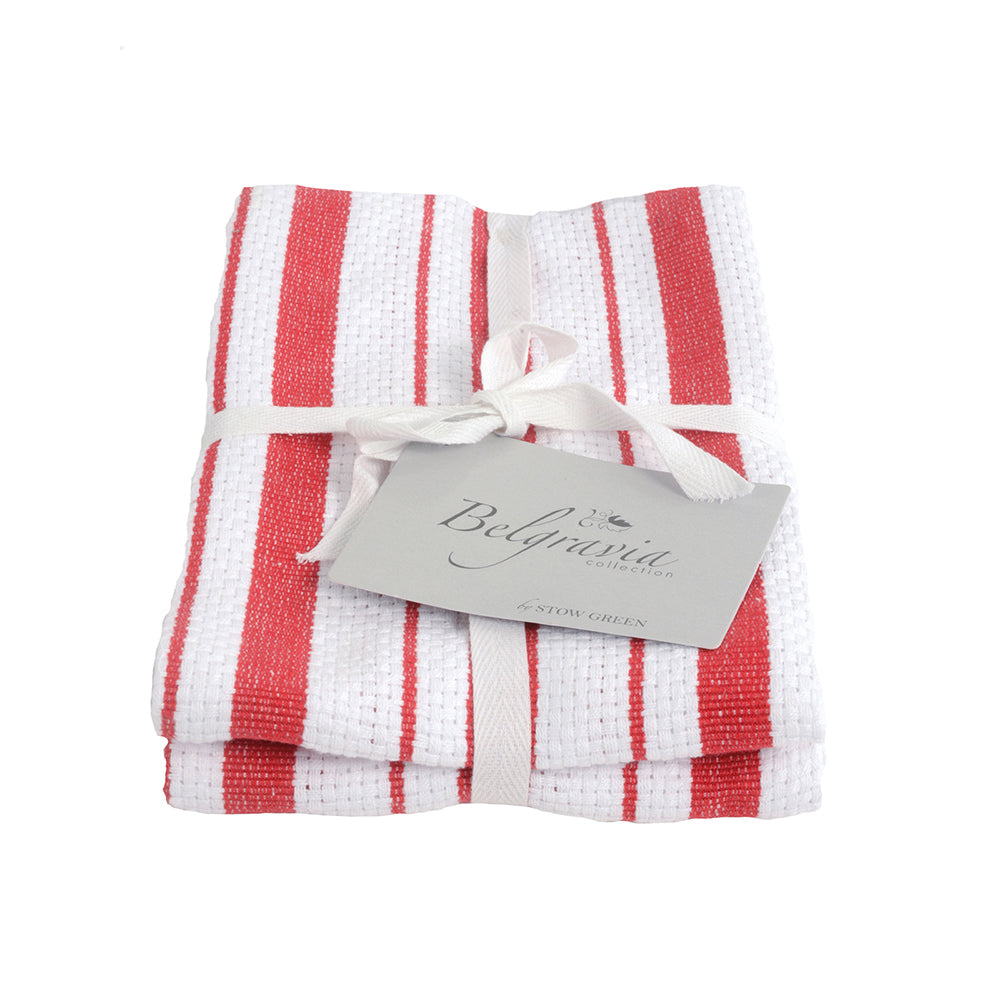 Stow Green - Belgravia Basket Weave Red Tea Towels - Set of 2