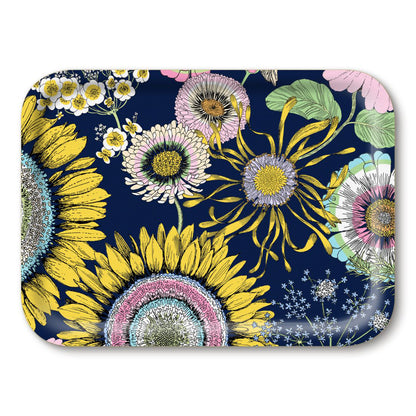 Michael Angove Rectangular Small Navy Tray - Sunflowers (27 x 20cm)