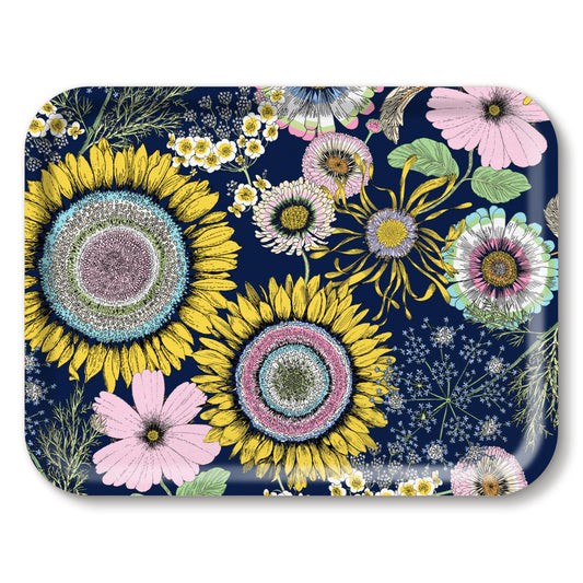 Michael Angove Rectangular Large Navy Tray - Sunflowers (43 x 33cm)