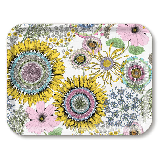 Michael Angove Rectangular Large White Tray - Sunflowers (43 x 33cm)