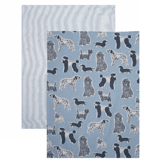 Raine & Humble - Dogology in Blue Hazel -  Two Pack Tea Towels - Recycled Cotton