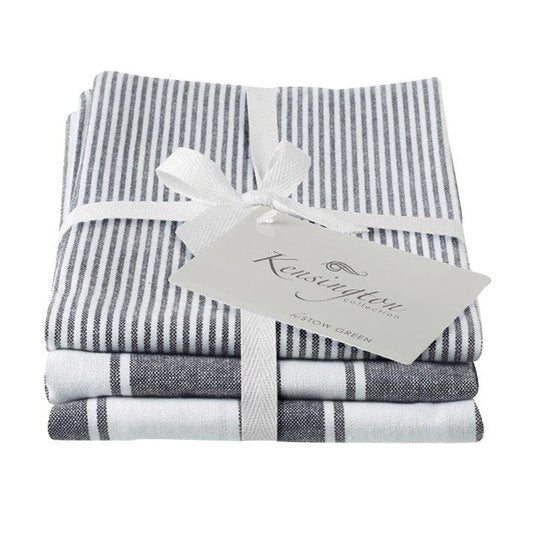 Tea Towels - Stow Green - Kensington Stripe Black - Set of 3