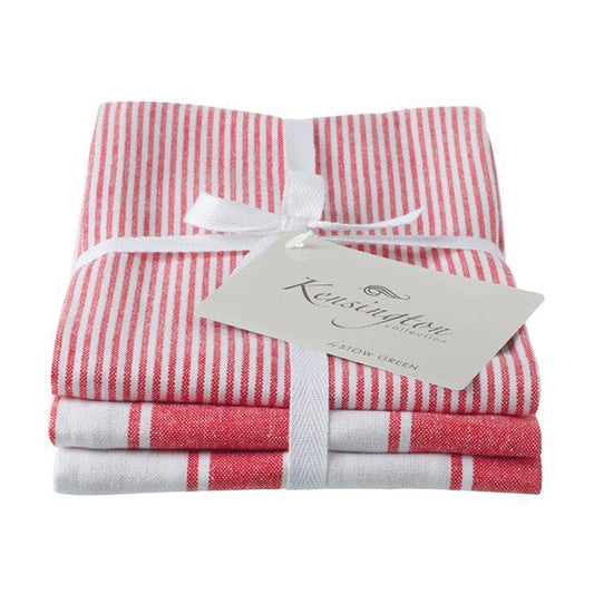 Tea Towels - Stow Green - Kensington Stripe Red - Set of 3