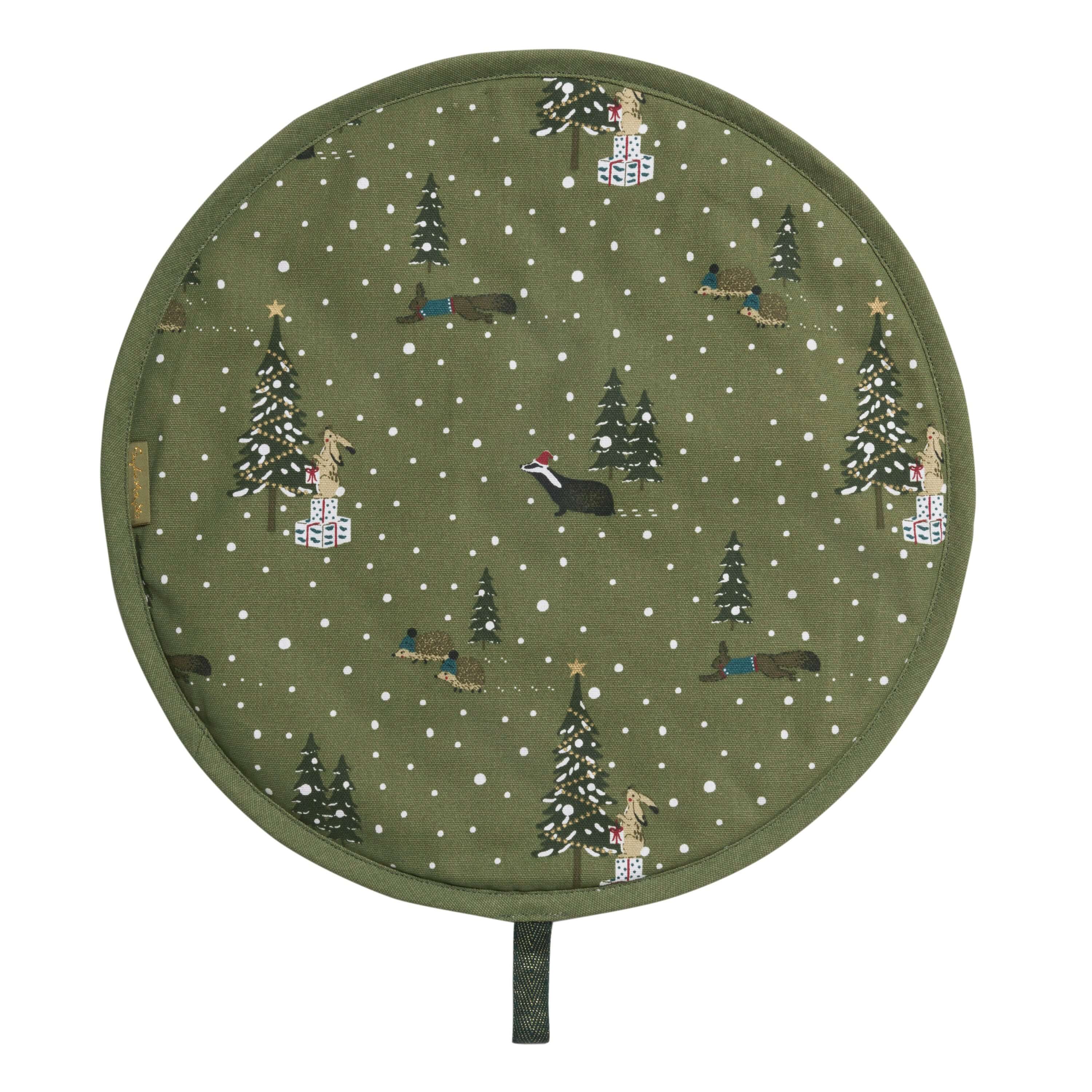 Sophie Allport "Festive Forest" Chefs Pad For Use With Aga Range Cookers featuring Christmas themed designs.