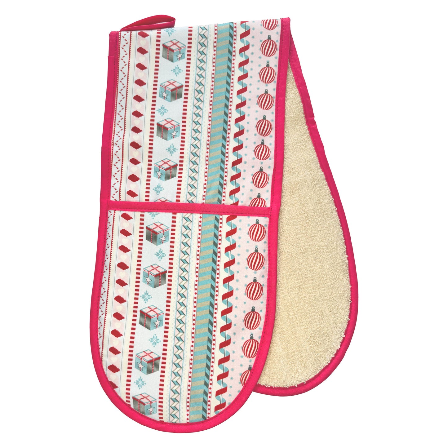 Double Oven Glove - Crisp & Dene - Christmas Ribbon