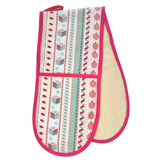 Double Oven Glove - Crisp & Dene - Christmas Ribbon
