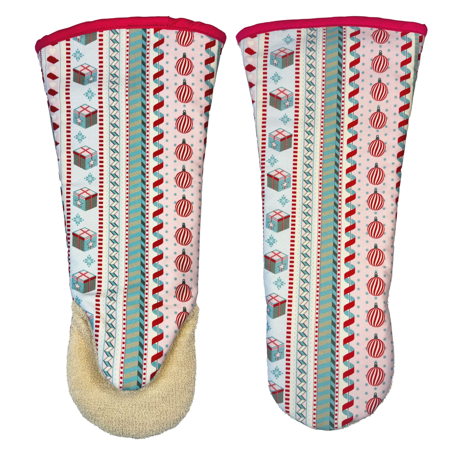 Long Oven Gauntlet - Crisp & Dene - Christmas Ribbons